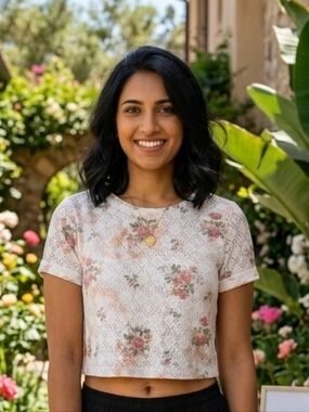 ⭐3/$25⭐ OVS Women's Floral Lace Cropped Short Sleeve Top Size S